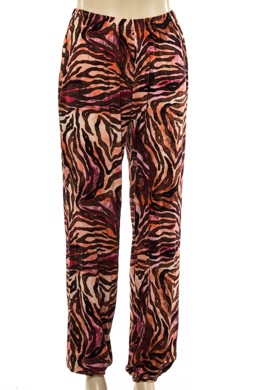 Signature bukser med elastik i taljen i flot mønstret jersey stof med animal print i jordbrune farver
